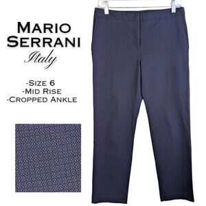 Mario Serrani Italy Cropped Ankle Dress Pants Size 6 Blue Black Mid Rise Career